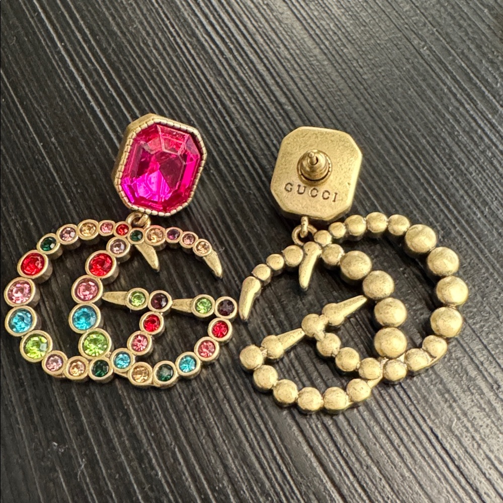 Gucci Multi color Crystal Logo Earrings - Picture 2 of 2